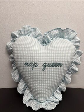 Style House | “Nap Queen” Embroidered Heart Gingham Pillow Home Decor